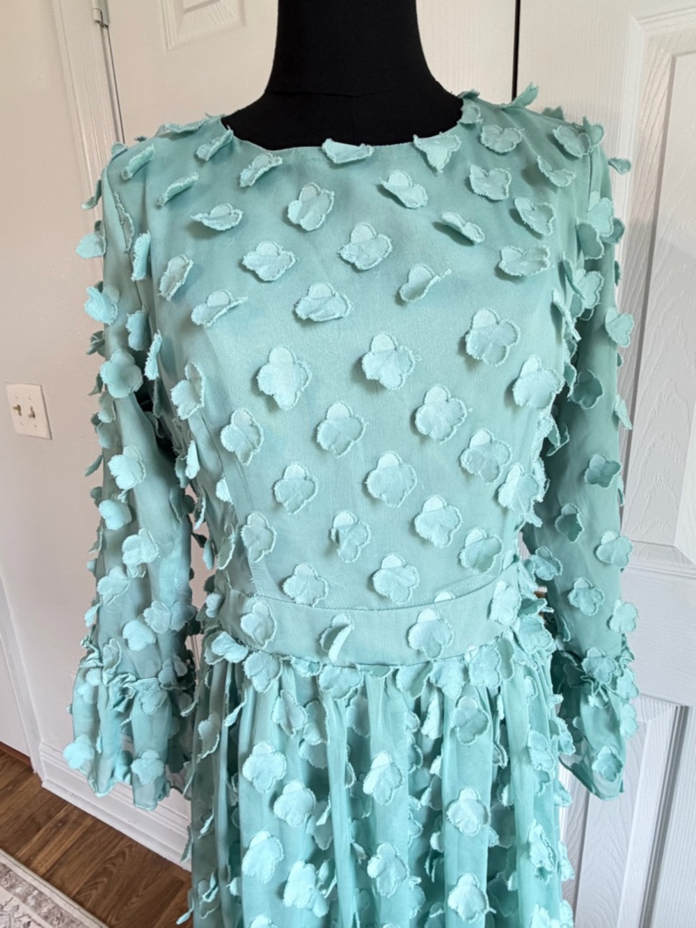 Dainty Jewells Mint Green 3D Floral Midi Dress Size M Modest church Spring - Picture 2 of 11